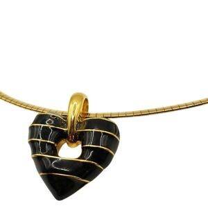 Retro Nolan Miller Puffy Heart Necklace Black Gold Choker Chain Pendant Love